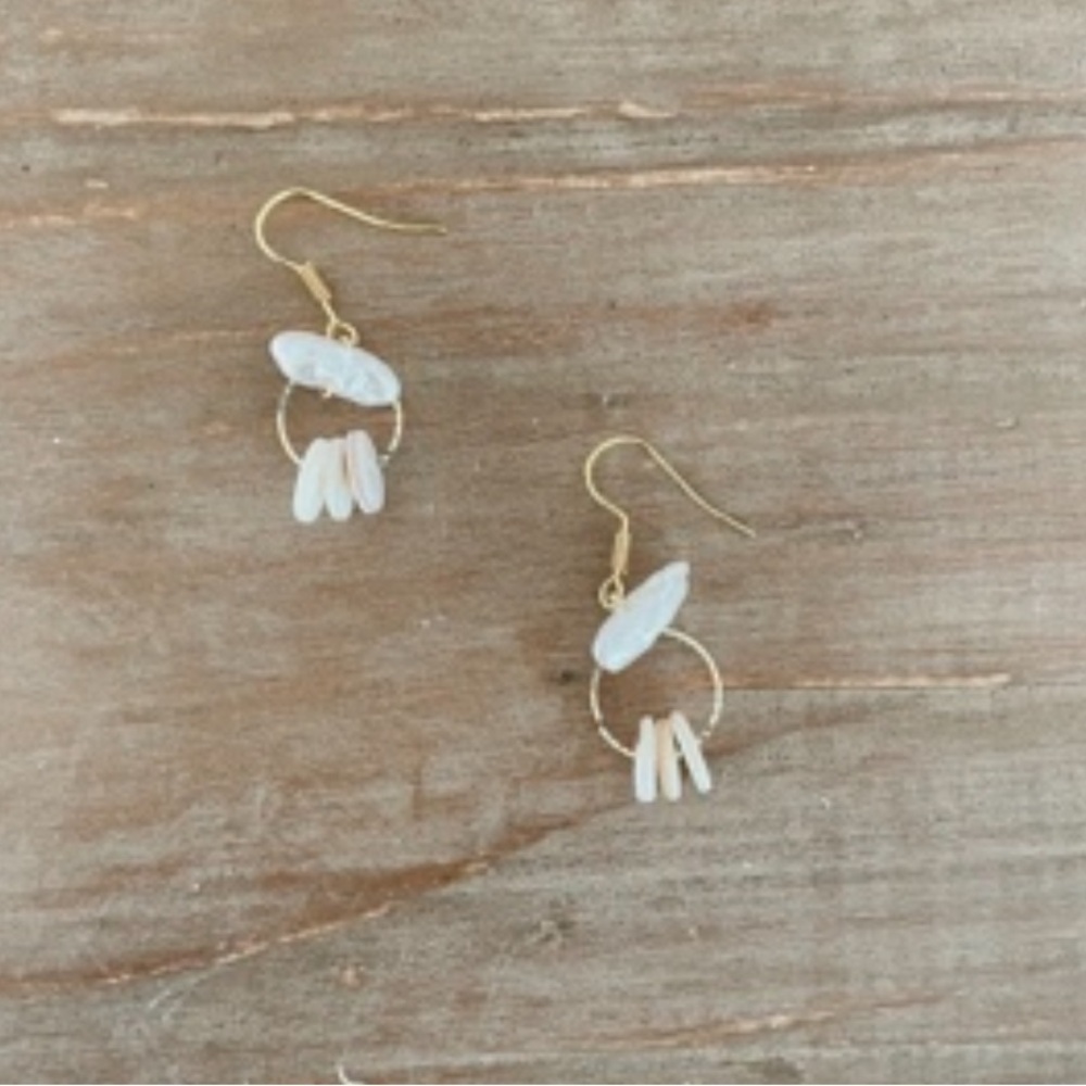 Gold and White Dangle Earrings